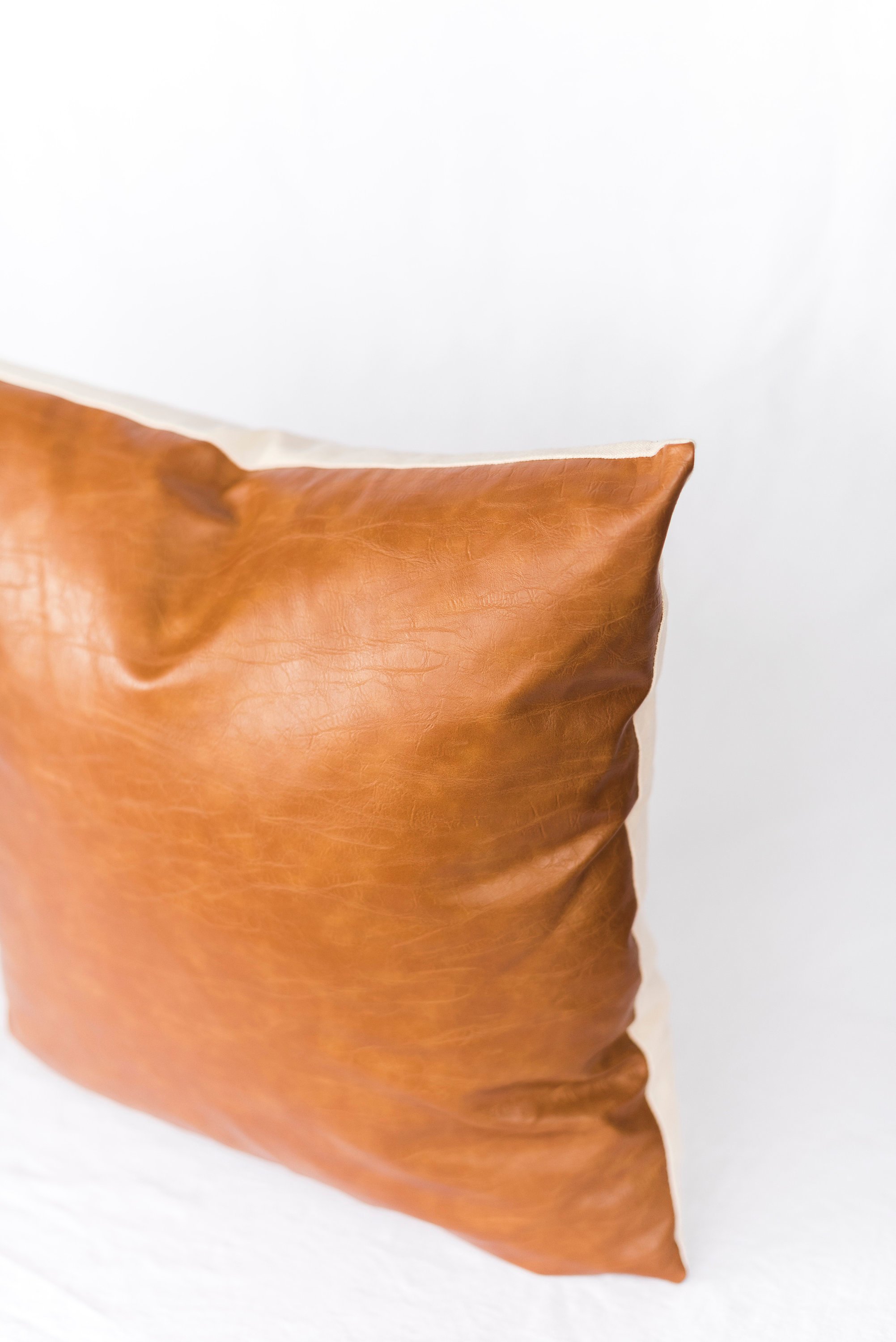 Marlan Mid Century Modern Camel Brown Leather Decorative Throw Pillow -  20x20 20X20